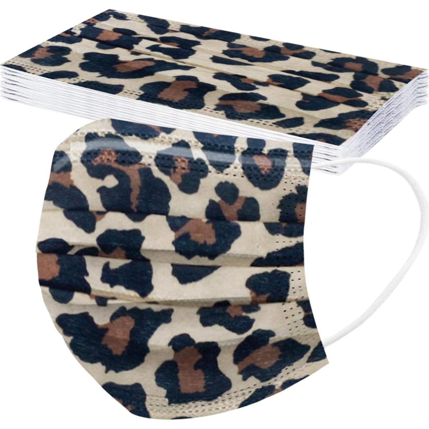 Mascarillas desechables MEESOUL 50 unidades leopardo 3 capas
