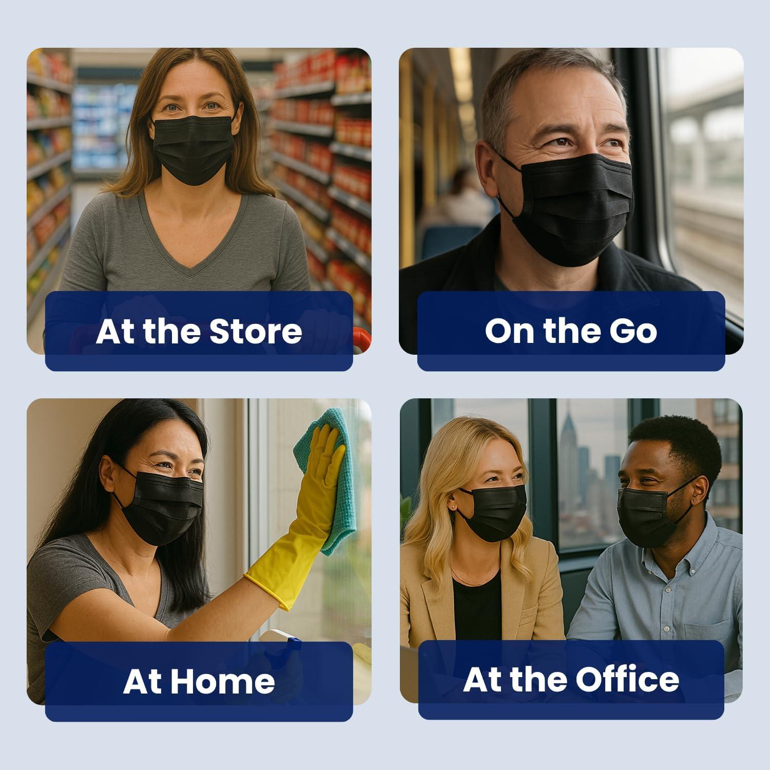 Mascarillas Desechables Negras MagiCare - 50 Unidades 3 Capas