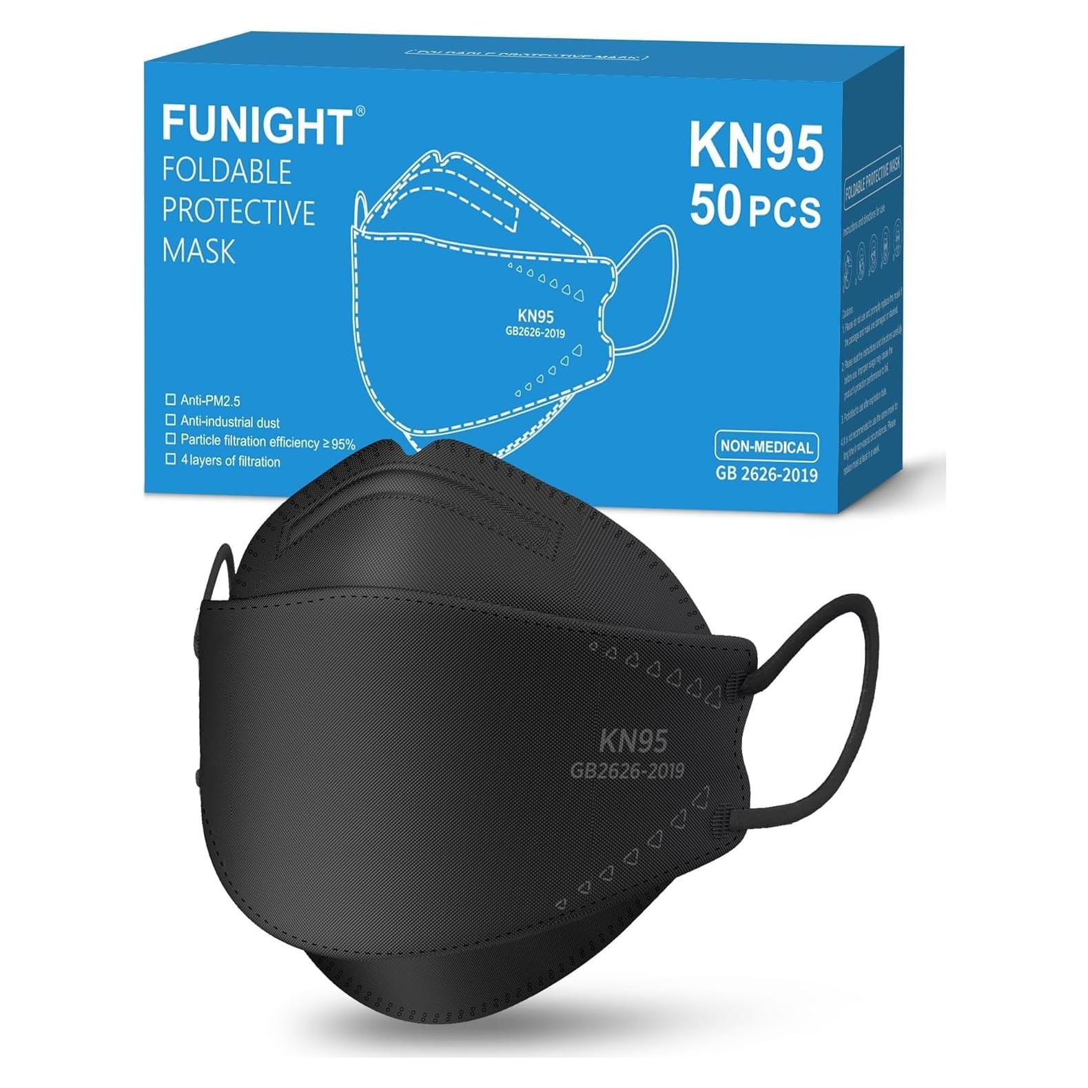 Mascarillas KN95 Funight 50 Unidades Adulto Negra Transpirables