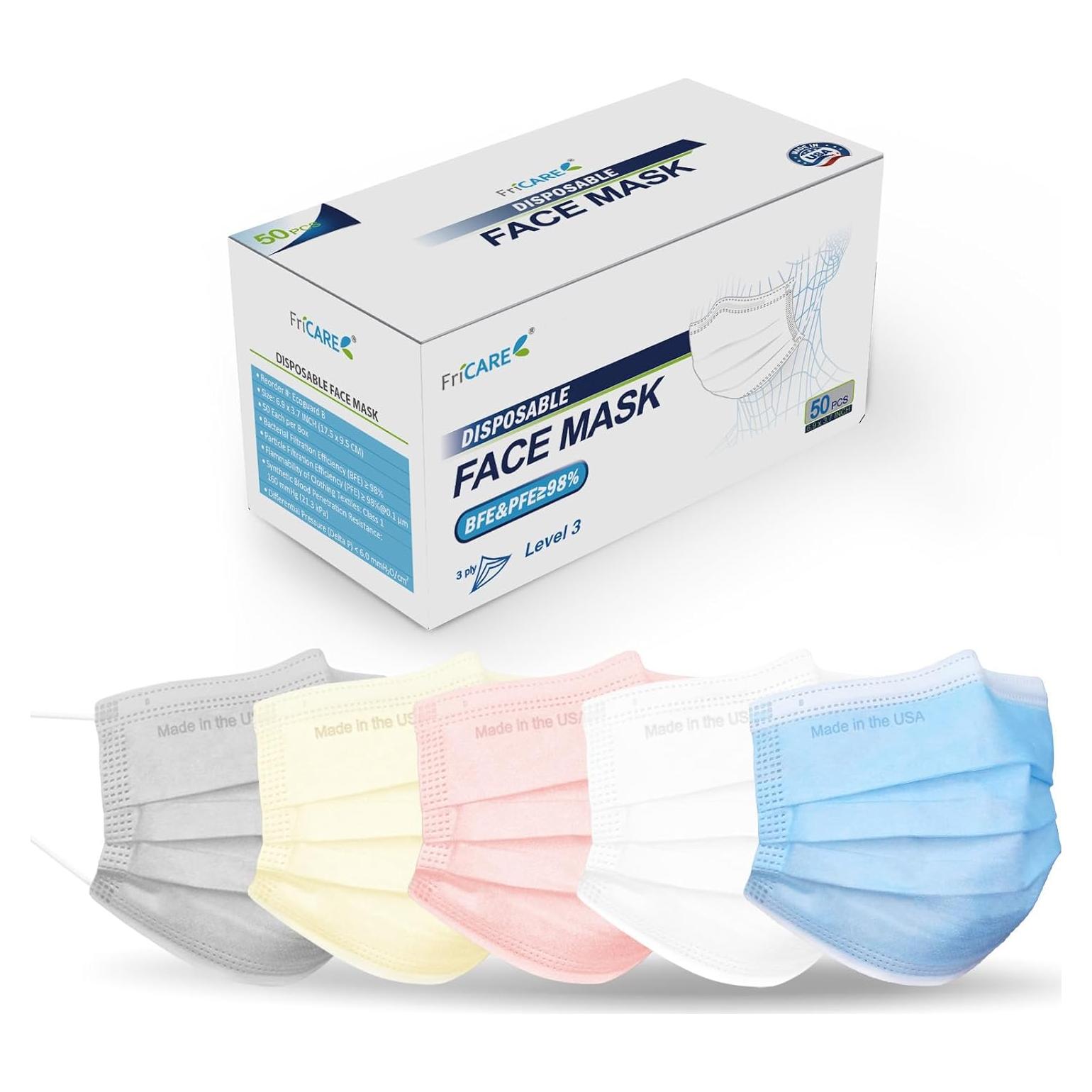 Mascarillas Desechables FriCARE 3 Capas ASTM Nivel 3 50 Pzas