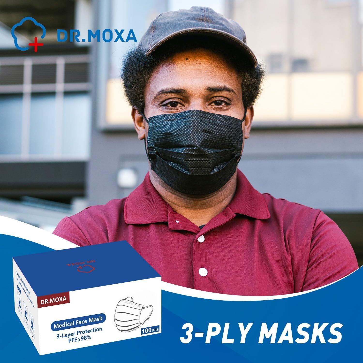 Paquete de 100 Mascarillas Desechables Negras DR.MOXA 3 Capas