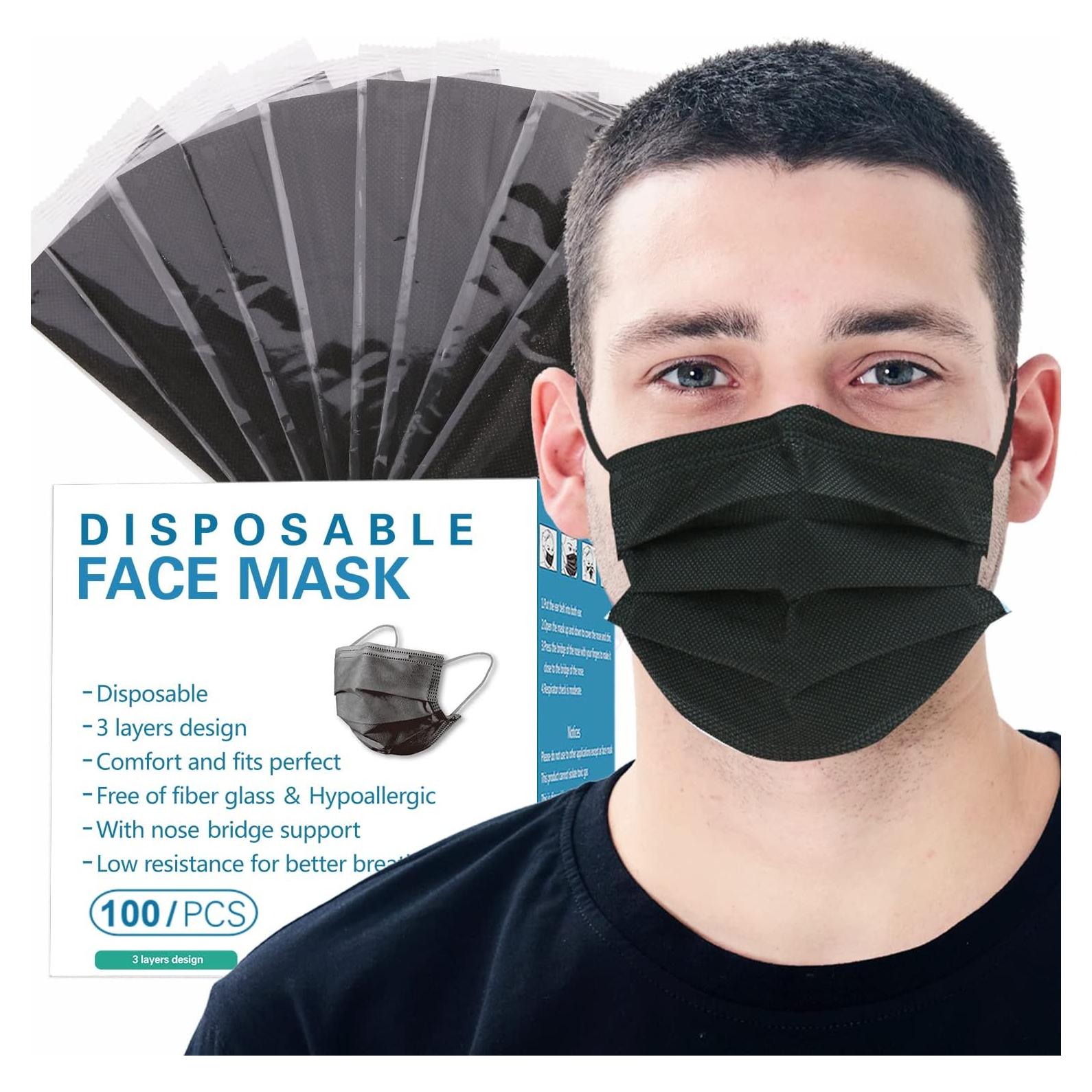 Mascarillas Desechables 3 Capas Adulto Negro 100 Piezas