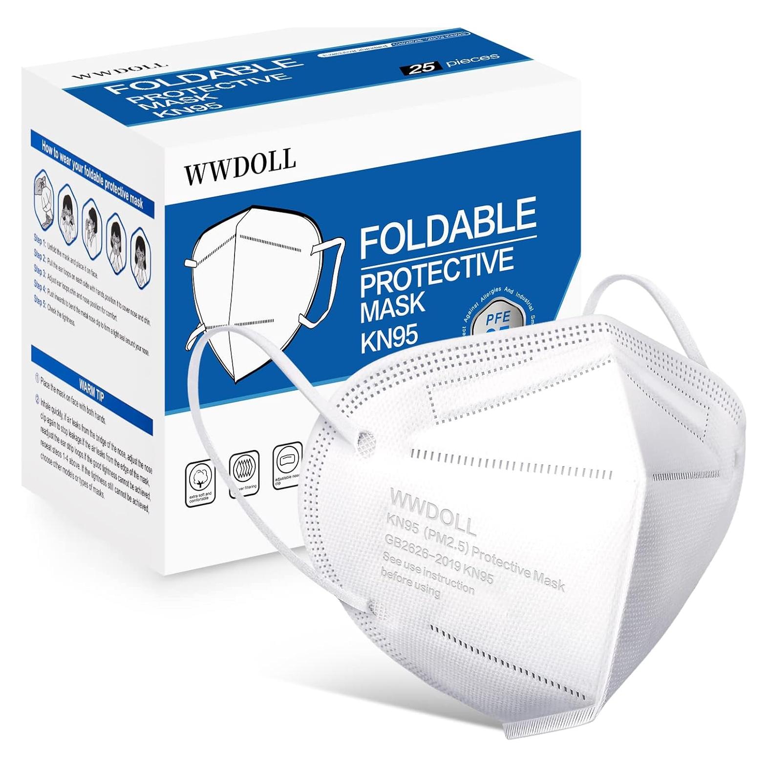 Mascarillas KN95 WWDOLL Paquete de 25, 5 Capas Transpirables