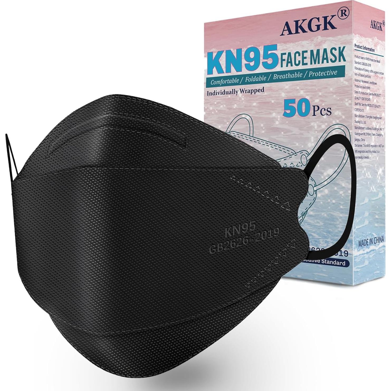 Mascarillas desechables KN95 AKGK 50 unidades negras 5 capas