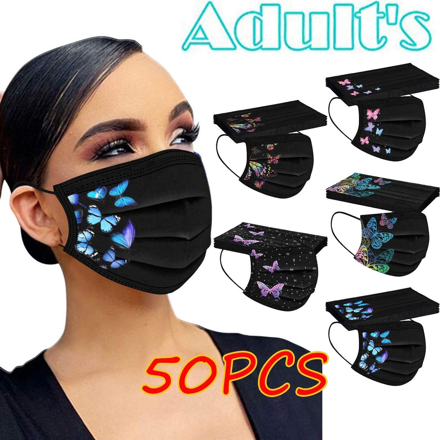 50 Pcs Mascarillas Desechables 3 Capas Mariposa Adultos