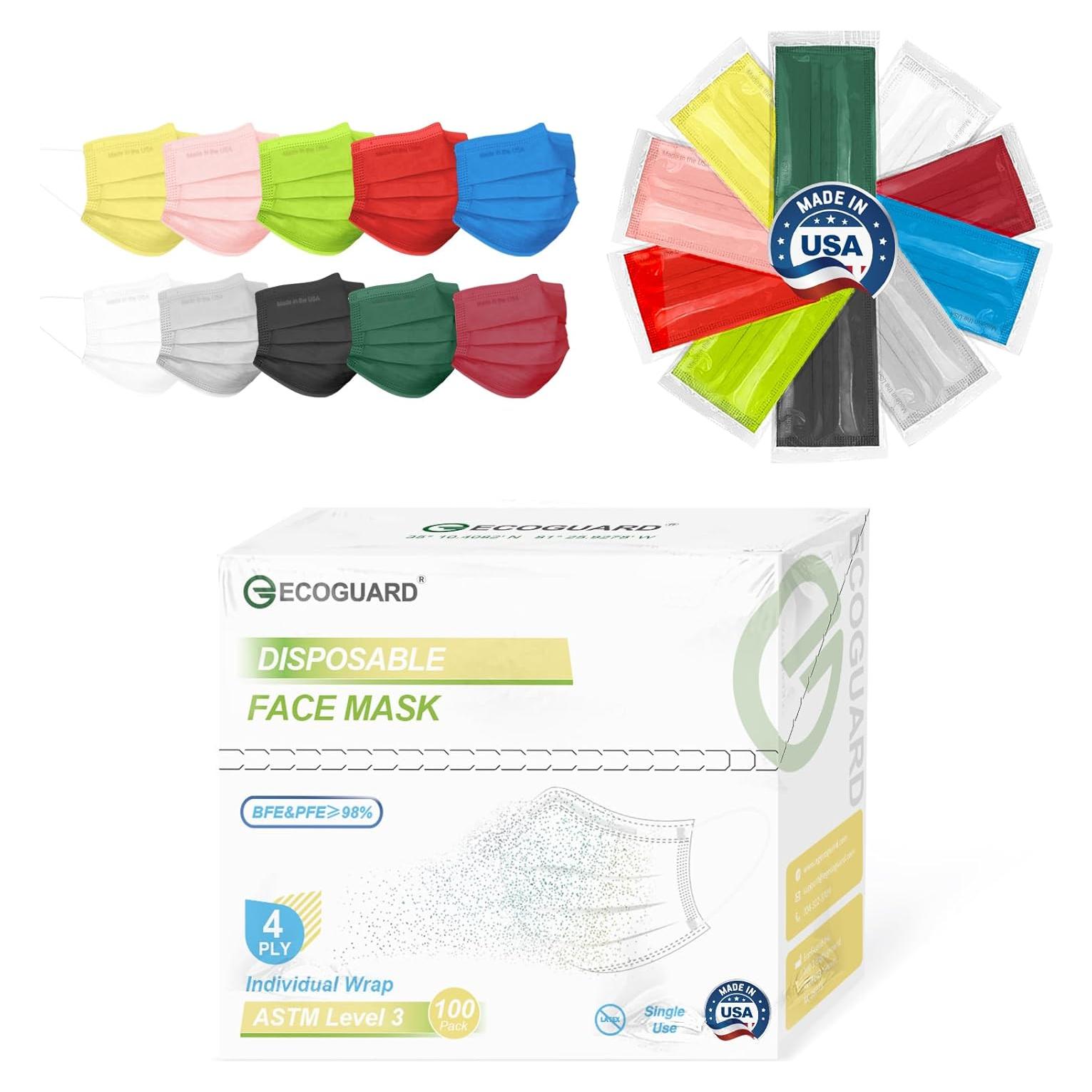 Mascarillas Desechables 4 Capas EcoGuard - Paquete de 100 Coloridas