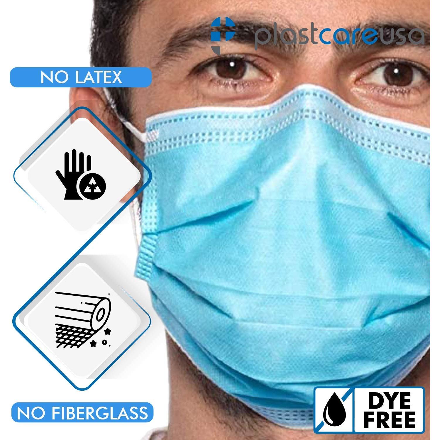 Caja de 50 Mascarillas Desechables 4 Capas ASTM 3 PlastCare USA Azul