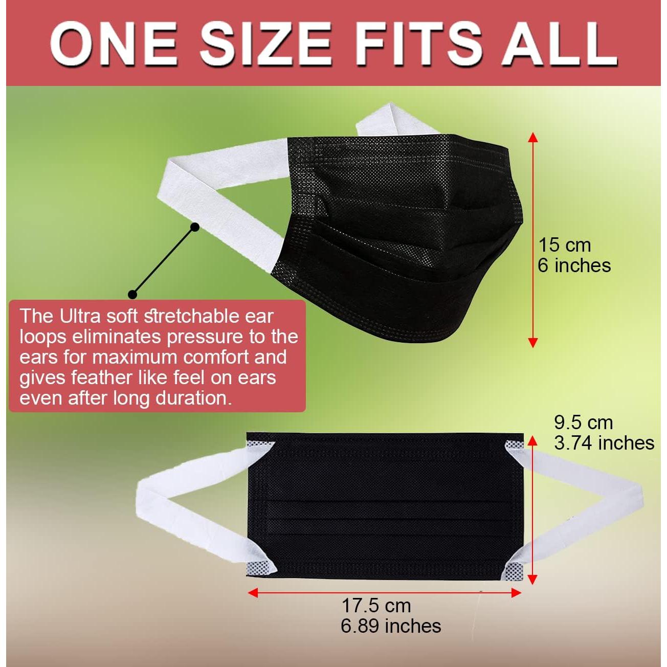 Mascarillas Desechables 3 Capas Ultra Suaves 50 Unidades Negro