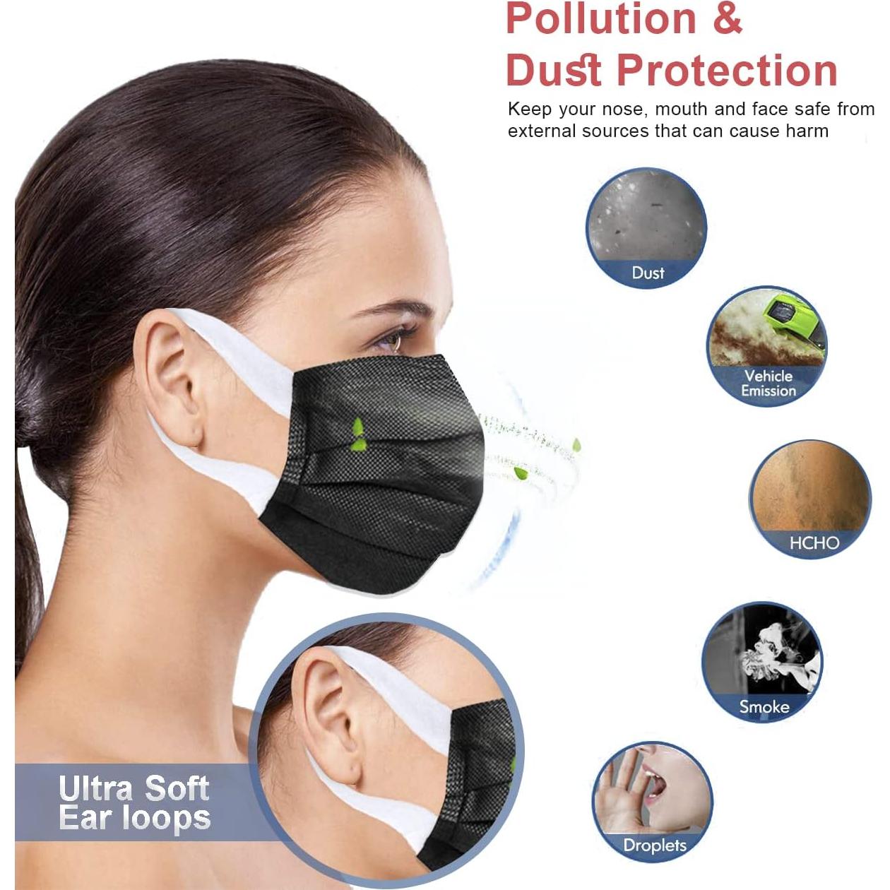 Mascarillas Desechables 3 Capas Ultra Suaves 50 Unidades Negro