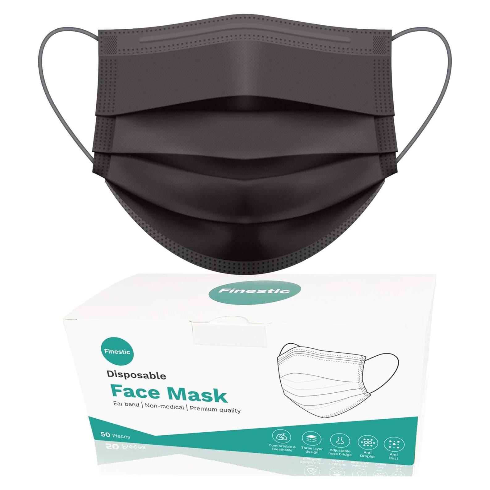 Mascarillas Desechables 3 Capas Finestic 50 Pcs Negras