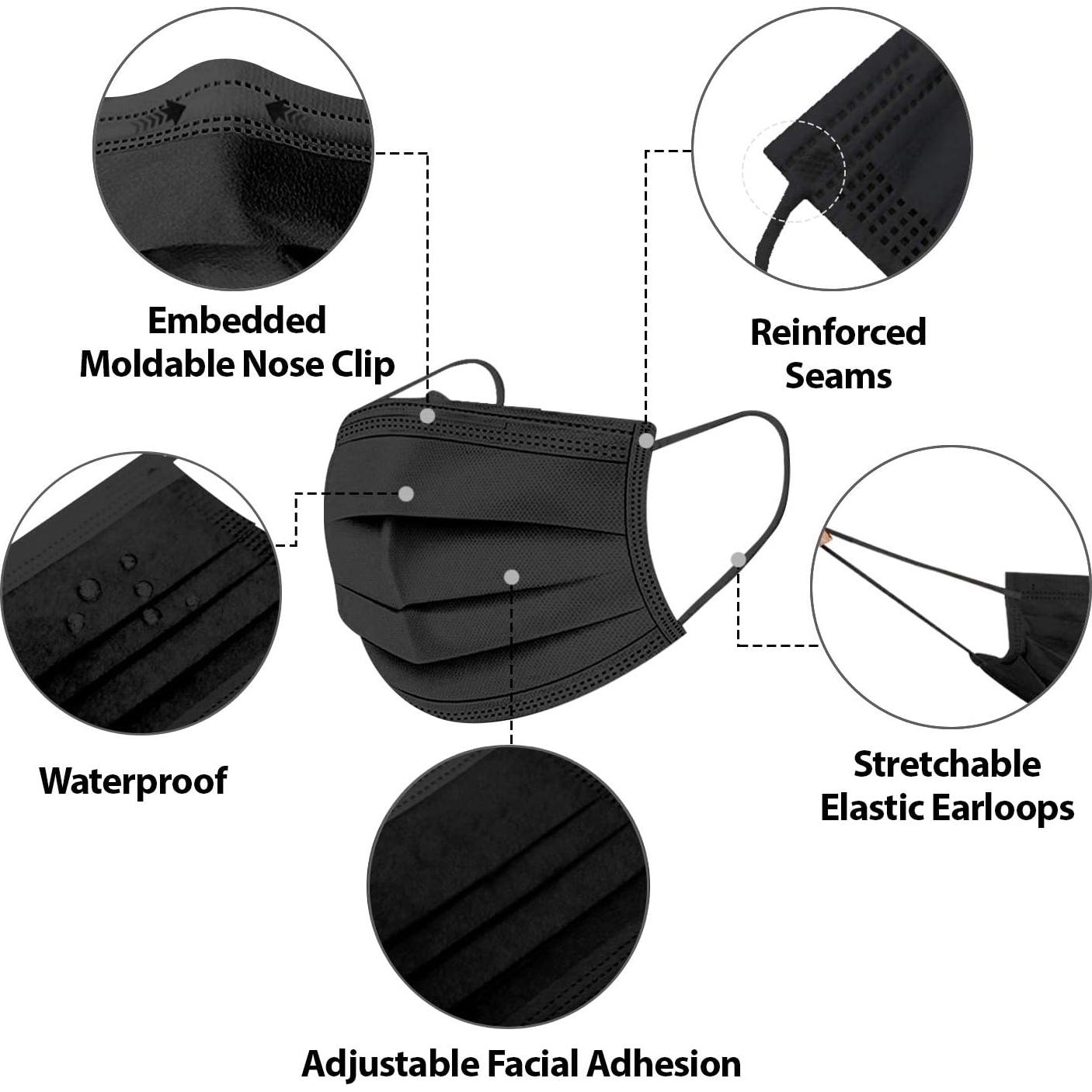 Mascarillas Desechables 3 Capas Finestic 50 Pcs Negras