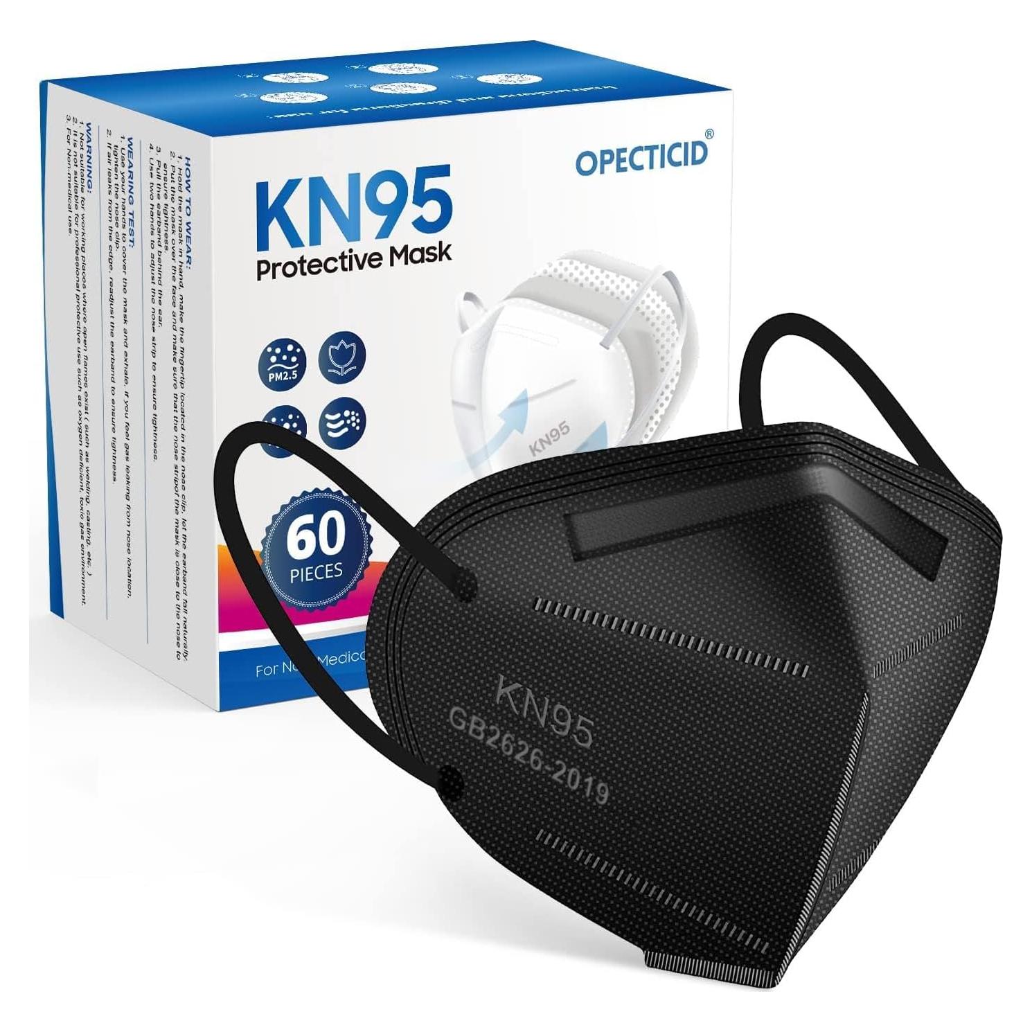 Mascarilla KN95 OPECTICID 60pcs Negra 5 Capas >95% Filtración