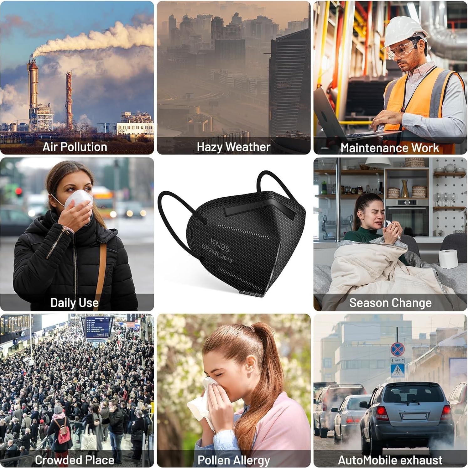 Mascarilla KN95 OPECTICID 60pcs Negra 5 Capas >95% Filtración