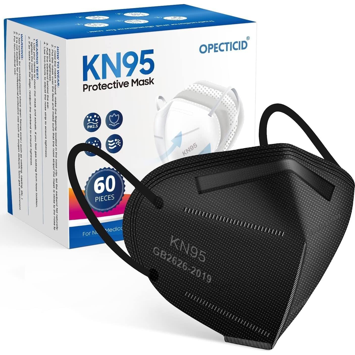 Mascarilla KN95 OPECTICID 60pcs Negra 5 Capas >95% Filtración