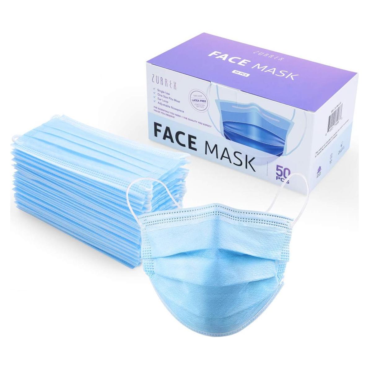 Mascarillas Desechables 3 Capas ZUBREX 50 Pcs Azul