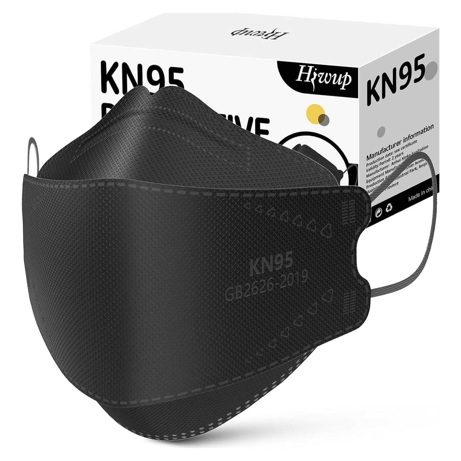 Mascarillas KN95 HIWUP Paquete de 50, Negra, Alta Protección