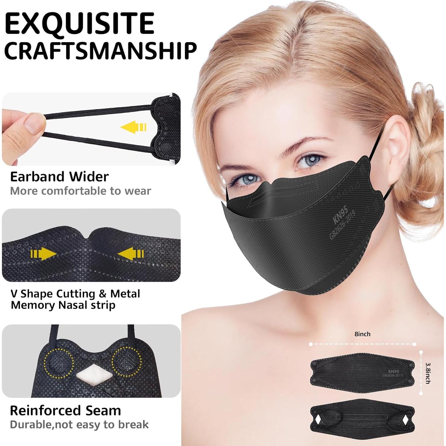 Mascarillas KN95 HIWUP Paquete de 50, Negra, Alta Protección