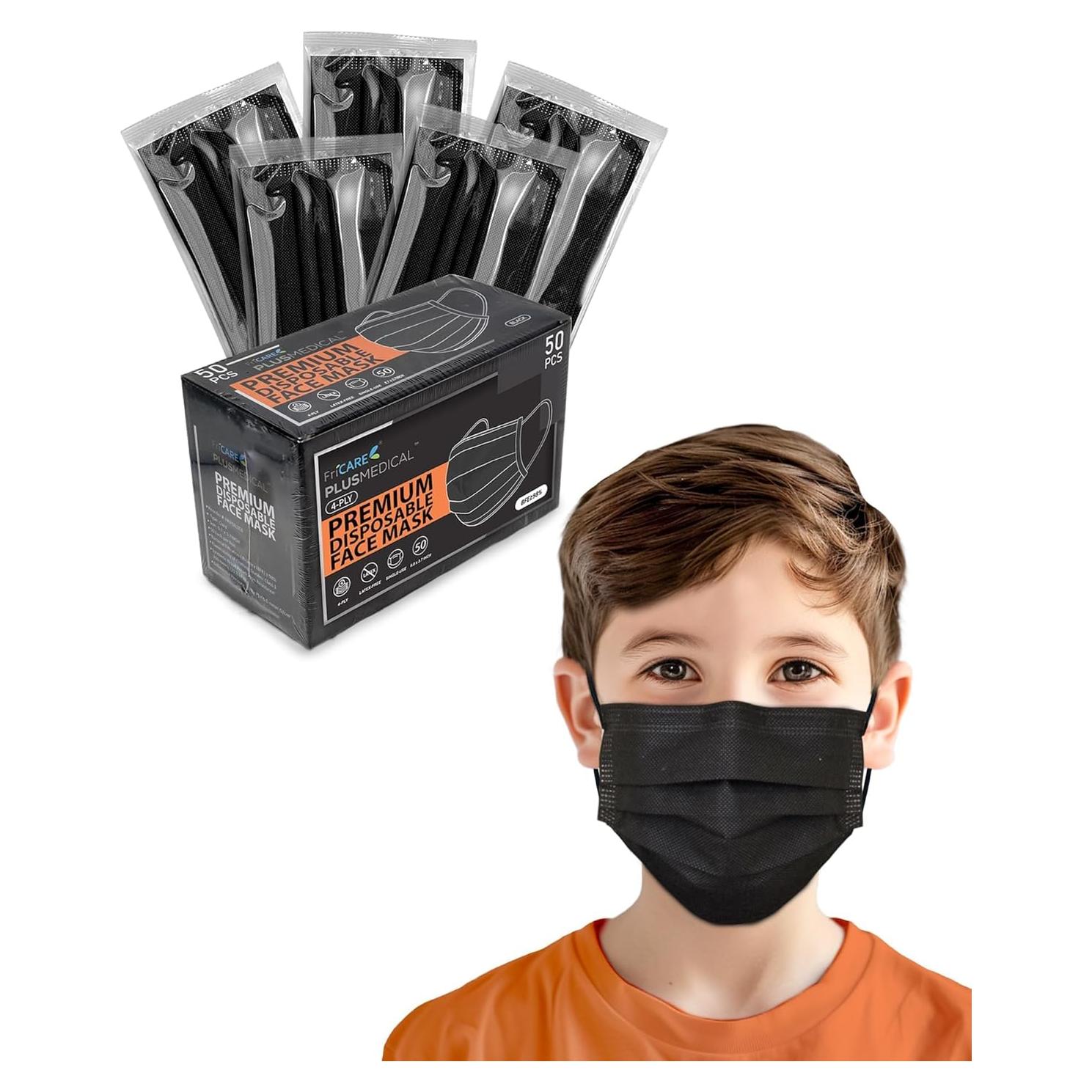 Mascarillas desechables FriCARE para niños 4 capas negro 50 unidades