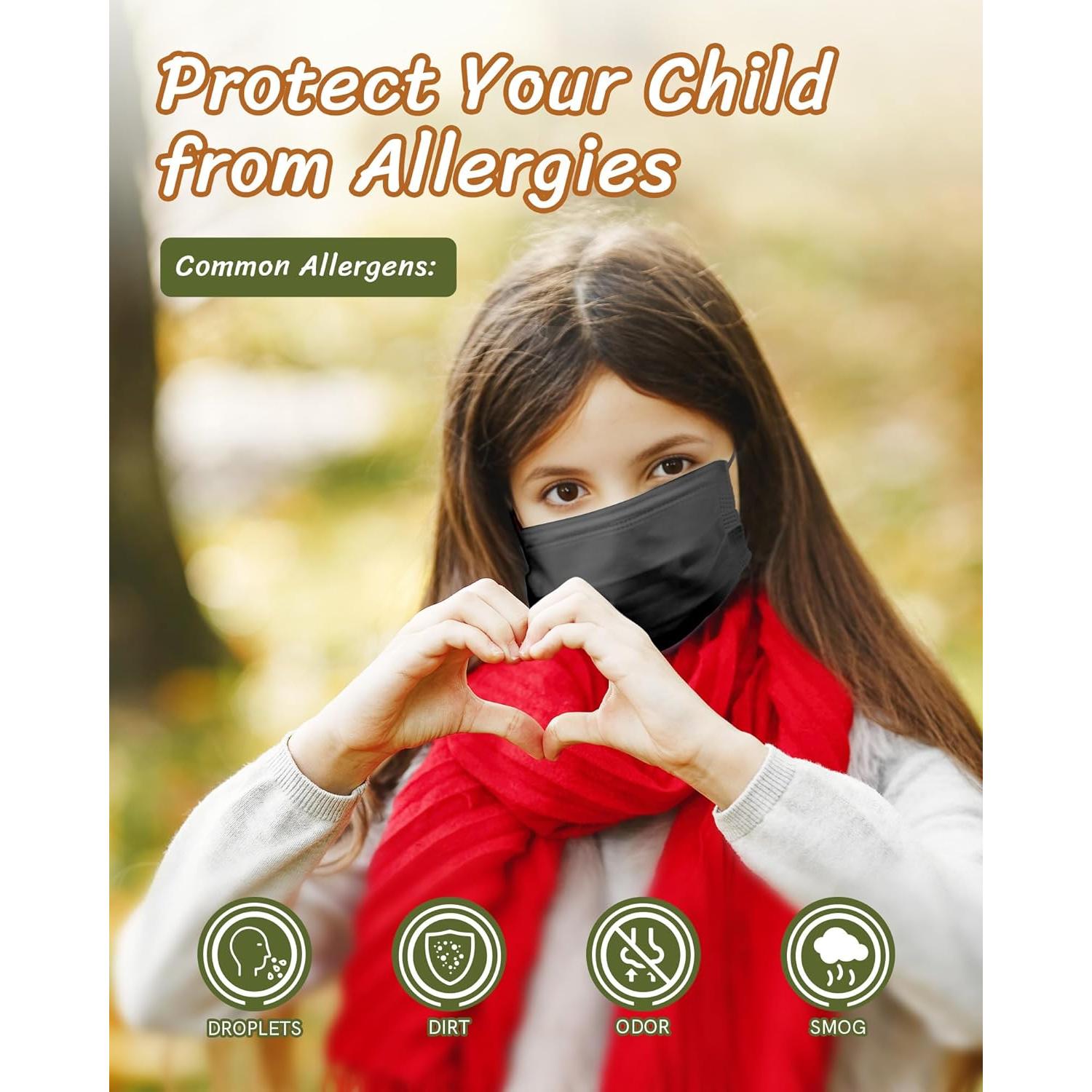 Mascarillas desechables FriCARE para niños 4 capas negro 50 unidades