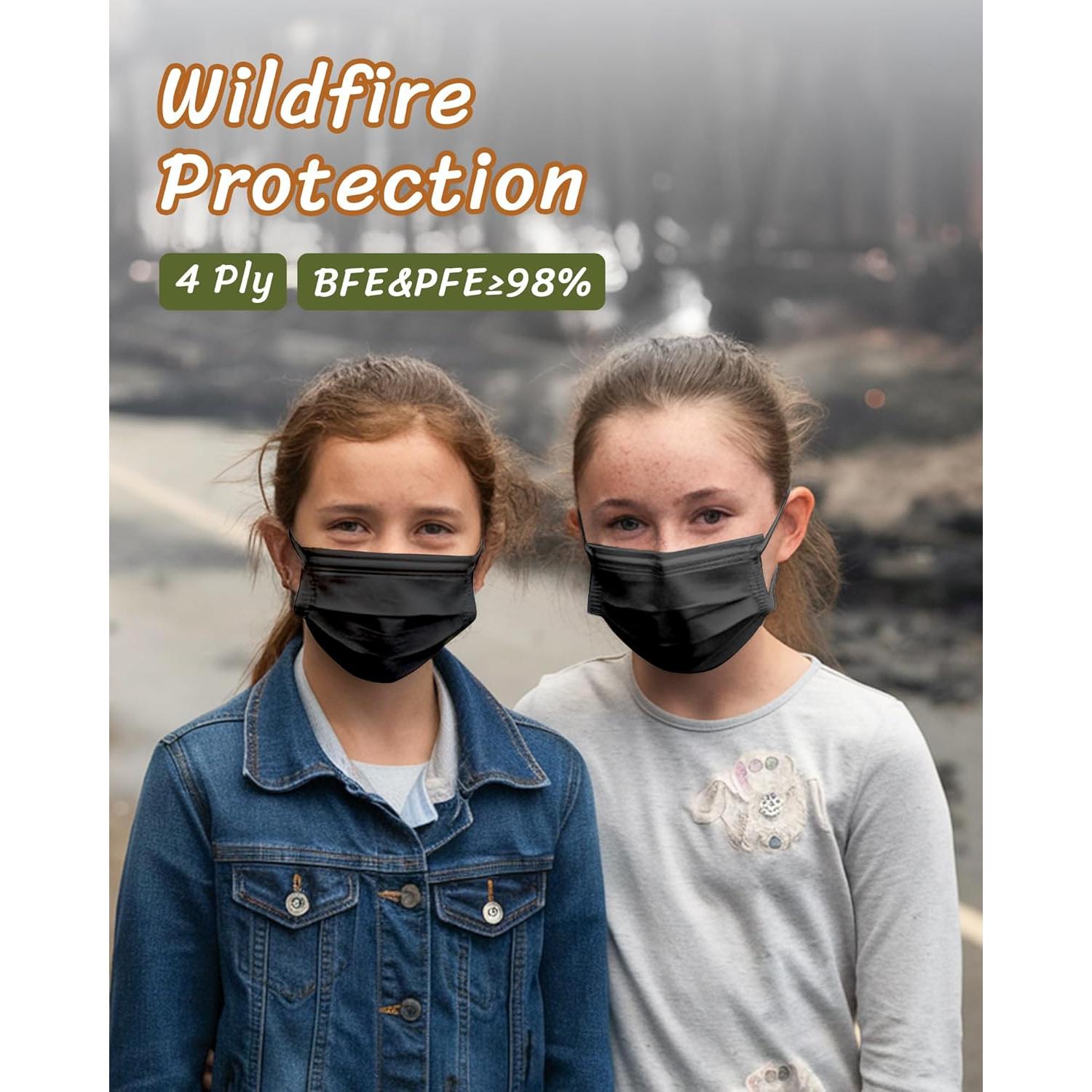 Mascarillas desechables FriCARE para niños 4 capas negro 50 unidades