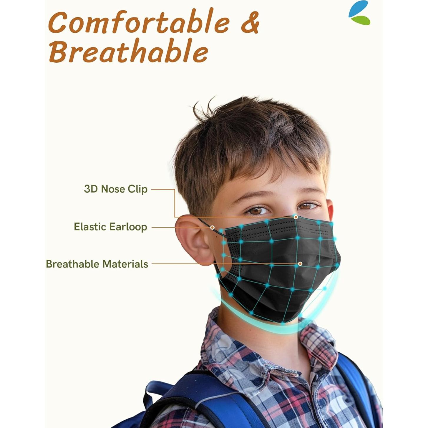 Mascarillas desechables FriCARE para niños 4 capas negro 50 unidades