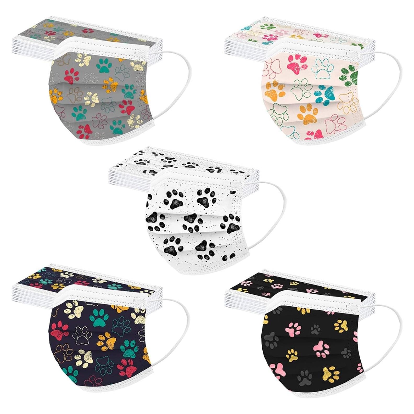Mascarillas Desechables 50PCS Huella de Patas 3 Capas Adultos