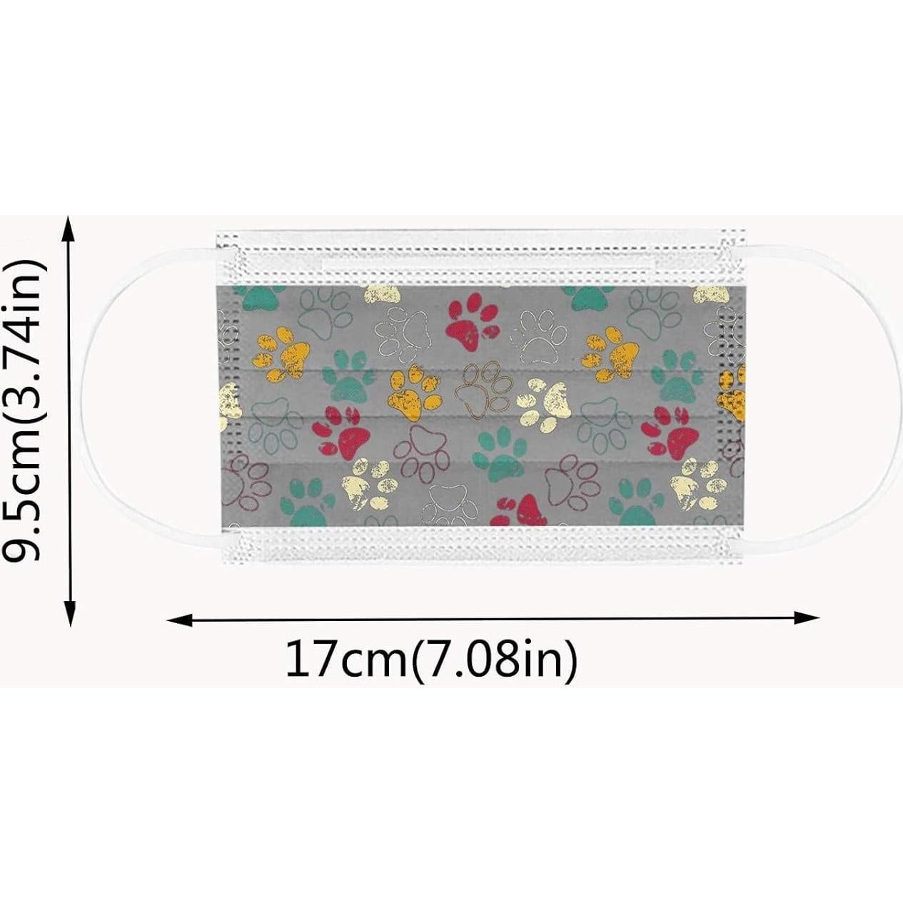 Mascarillas Desechables 50PCS Huella de Patas 3 Capas Adultos
