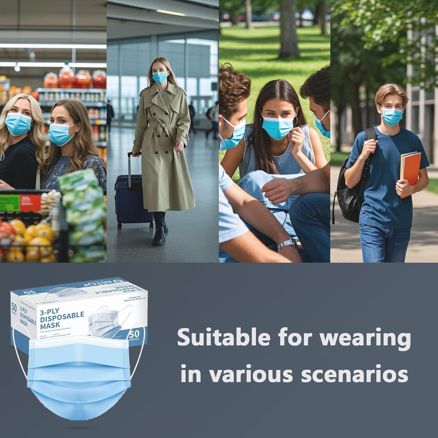 Mascarillas Desechables 3 Capas MEESOUL 50 Piezas Azul