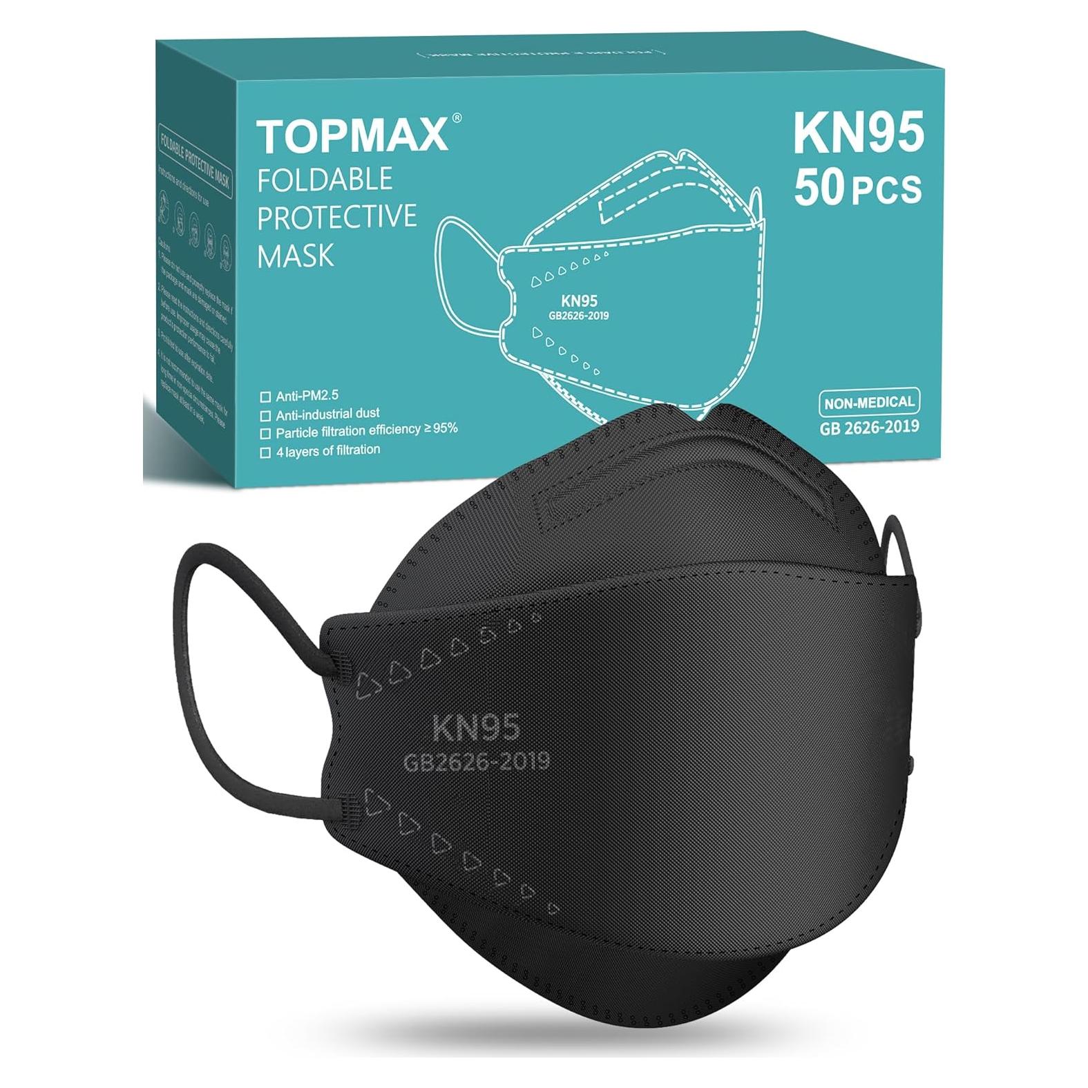 Mascarillas KN95 TOPMAX Paquete de 50 Adultos Negra Eficiencia >95%