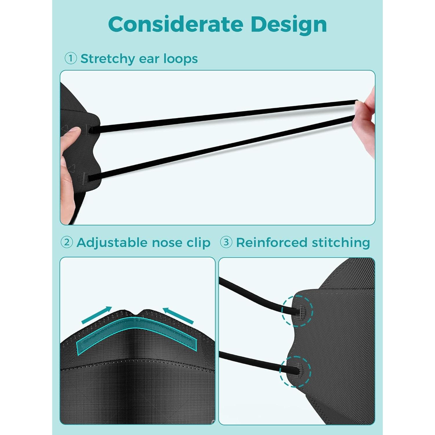 Mascarillas KN95 TOPMAX Paquete de 50 Adultos Negra Eficiencia >95%