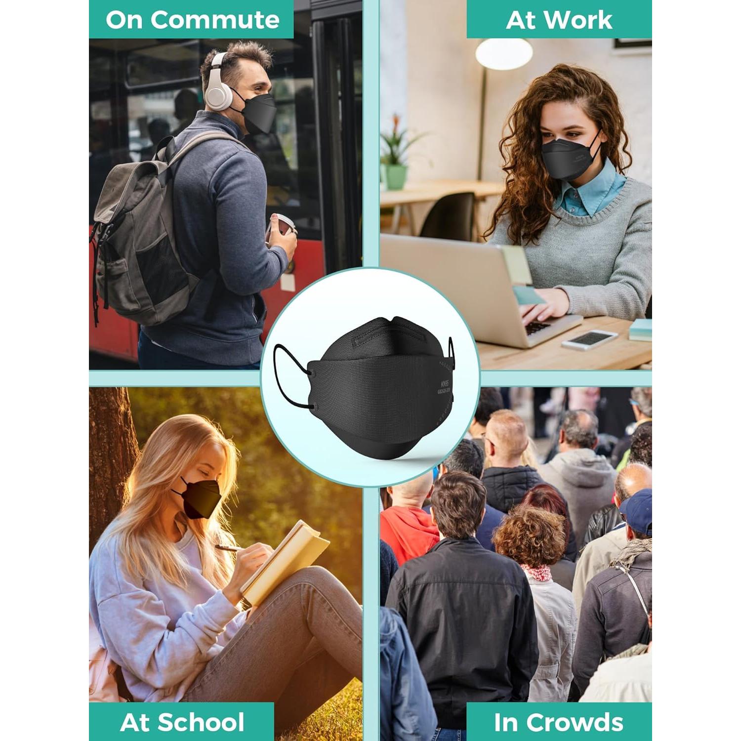 Mascarillas KN95 TOPMAX Paquete de 50 Adultos Negra Eficiencia >95%