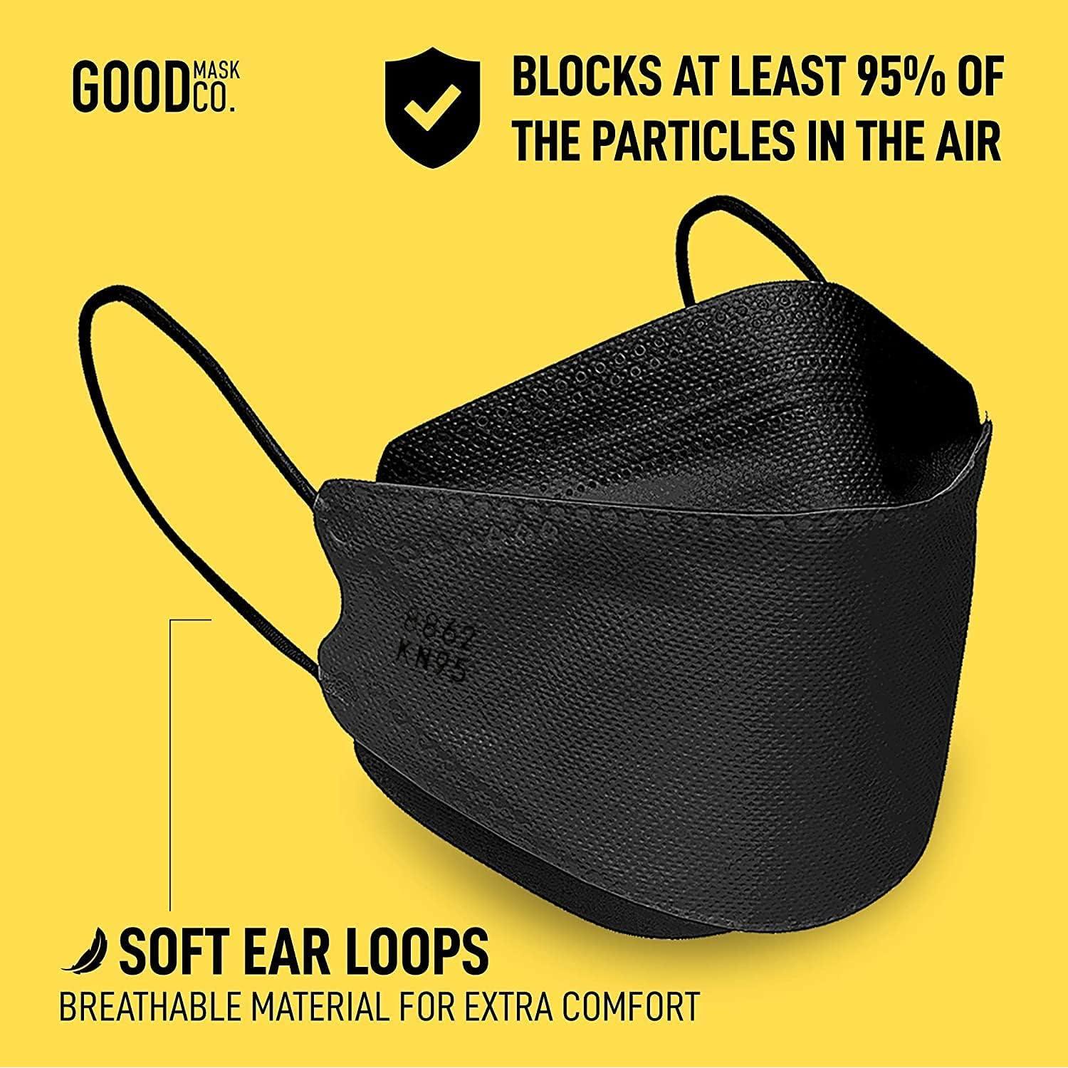 Mascarillas KN95 Good Mask Co. 25 Paquete Desechables Negras