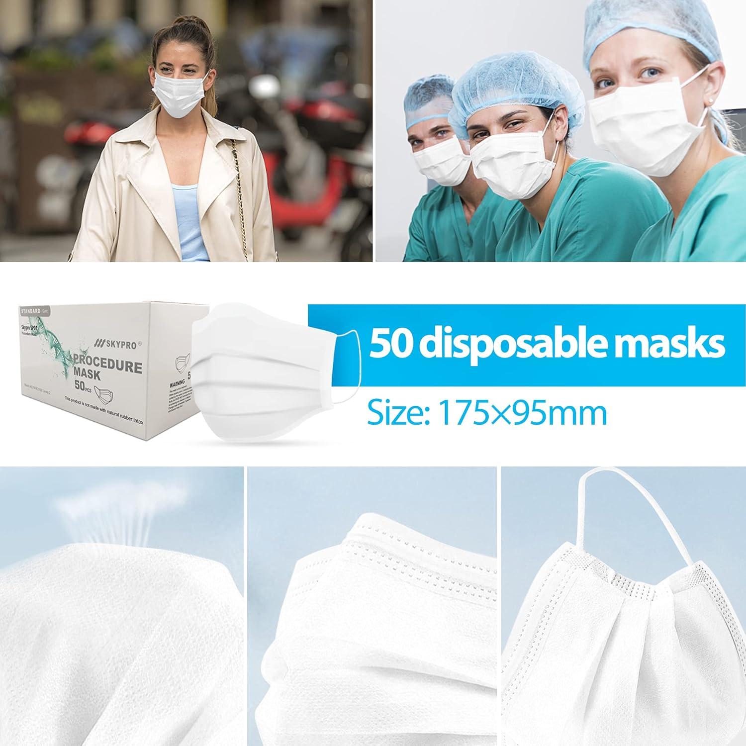 Mascarillas Médicas Desechables SkyPro 50PCS 3 Capas Hipoalergénicas