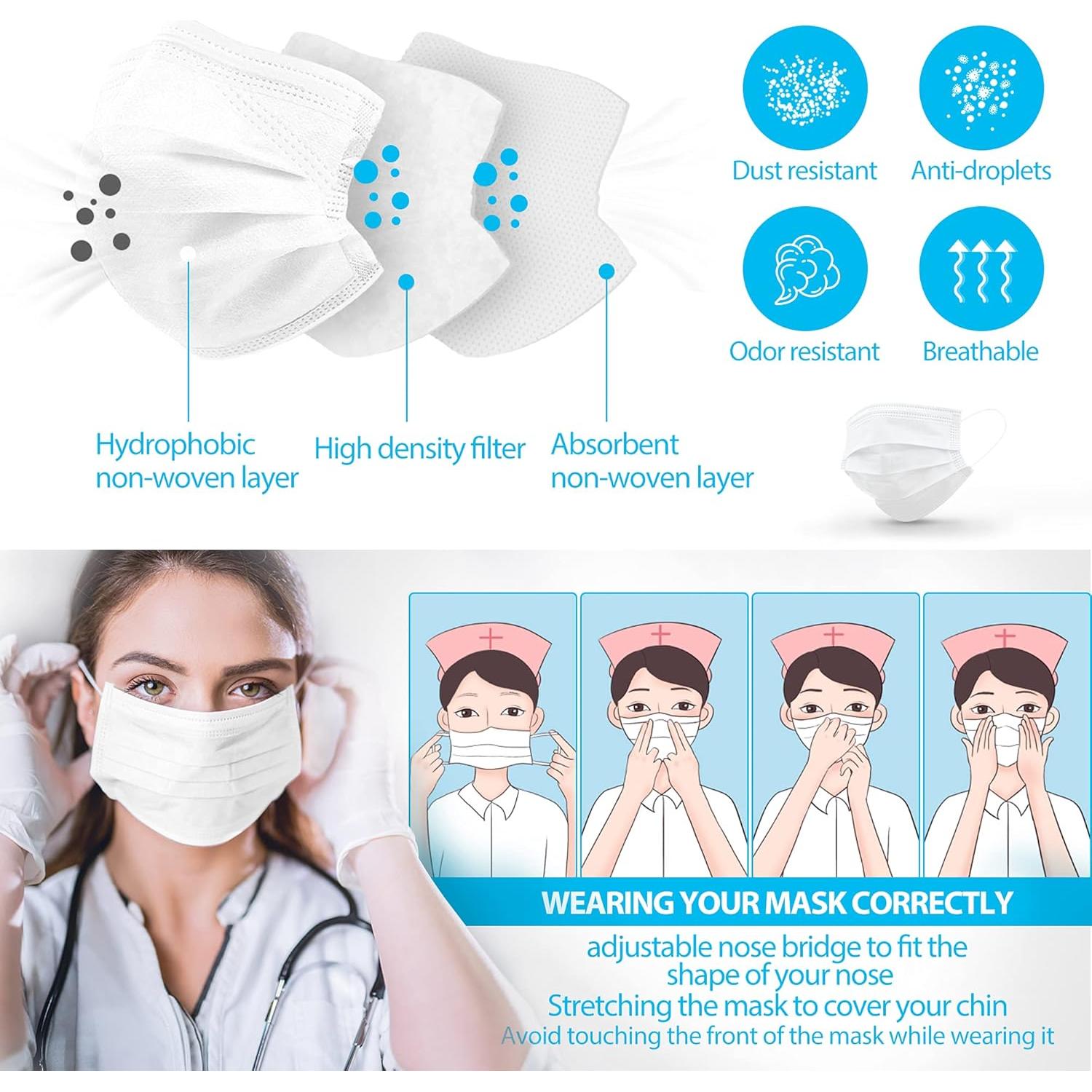 Mascarillas Médicas Desechables SkyPro 50PCS 3 Capas Hipoalergénicas