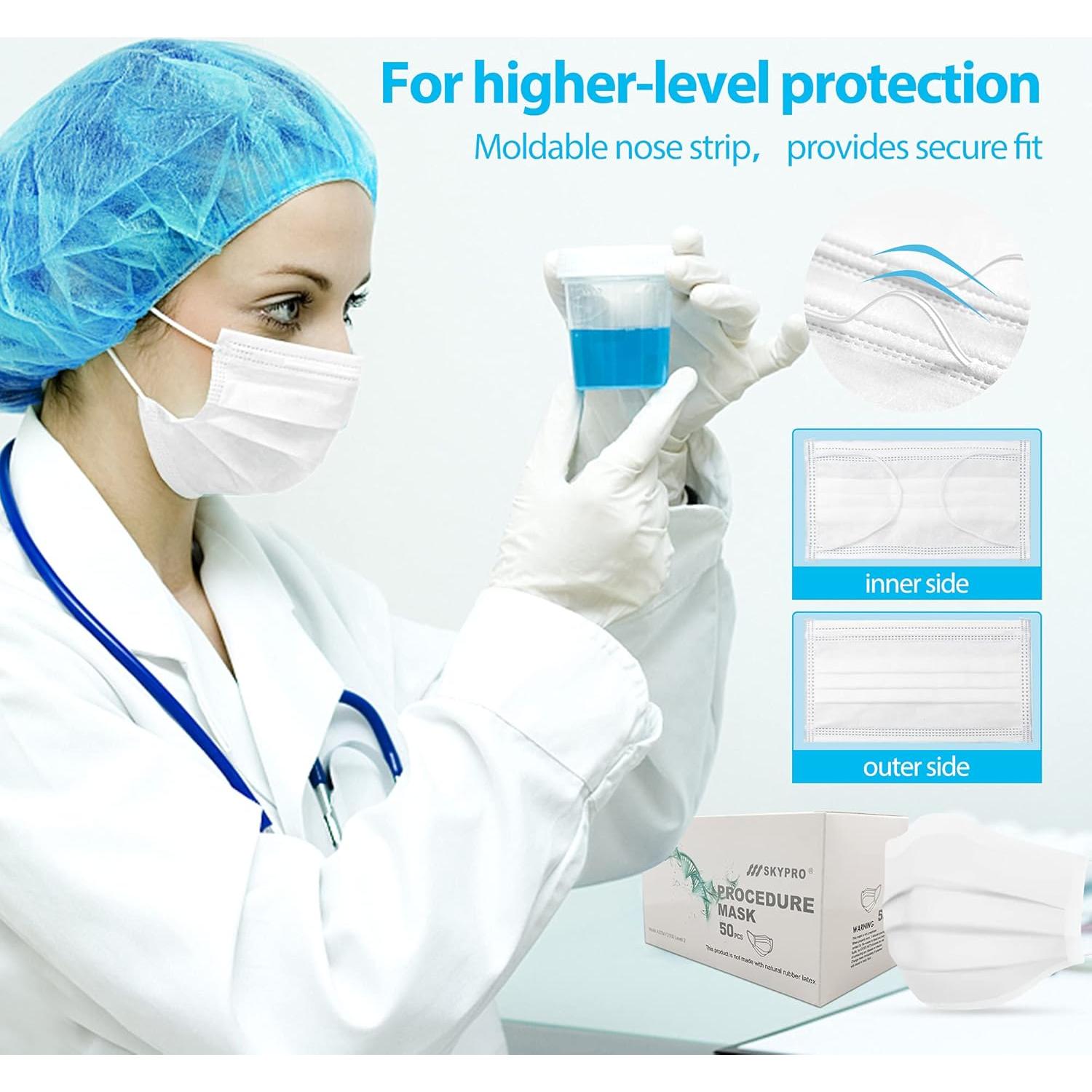 Mascarillas Médicas Desechables SkyPro 50PCS 3 Capas Hipoalergénicas