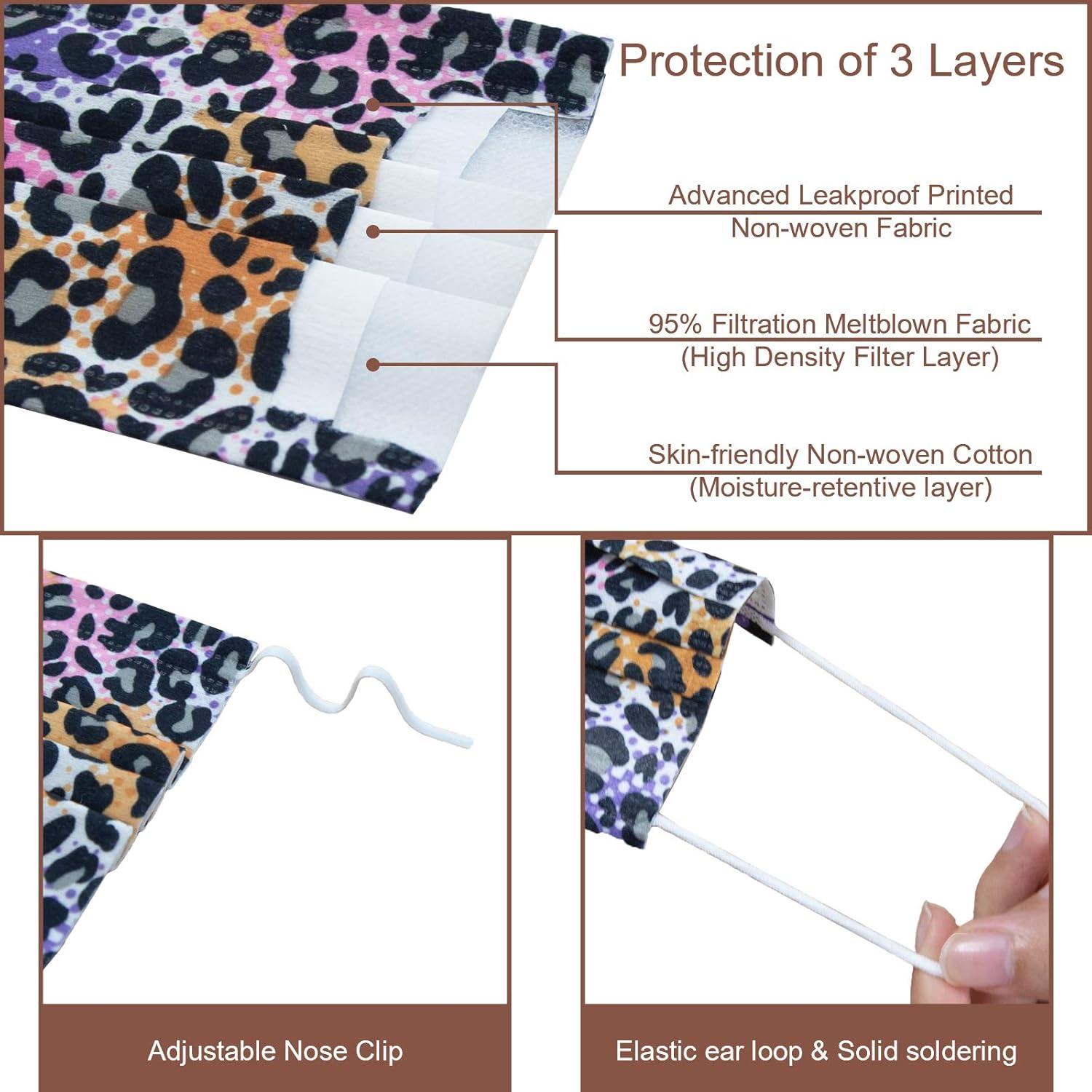 Mascarillas Desechables RITASTAR 50 Pcs 3 Capas Leopardo