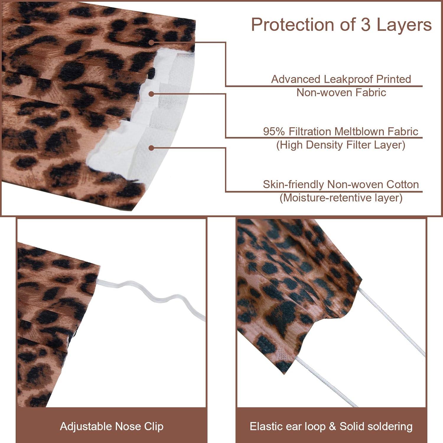 Mascarillas Desechables RITASTAR 50 Pcs 3 Capas Leopardo