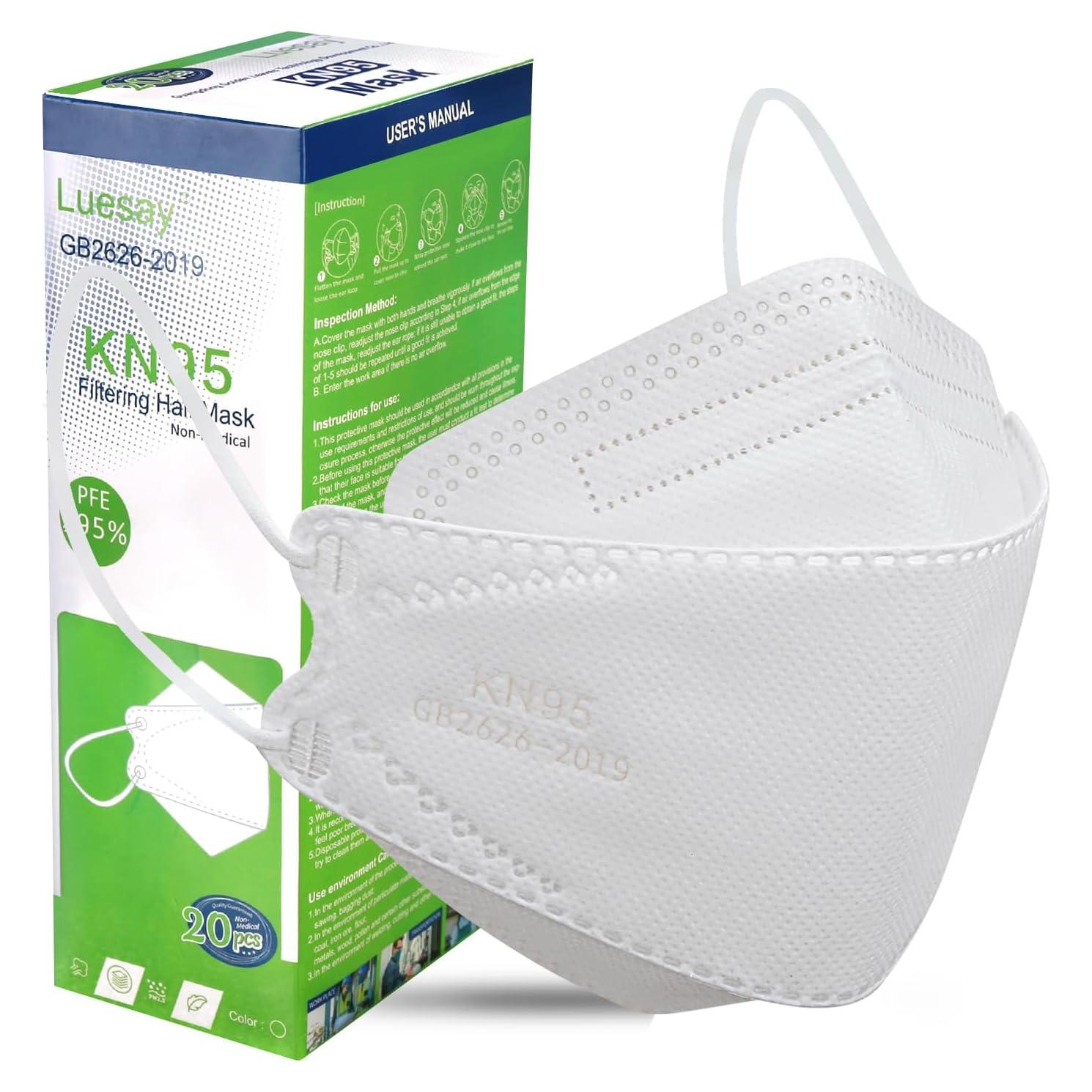 Mascarillas KN95 desechables Luesay - Paquete de 20 blancas