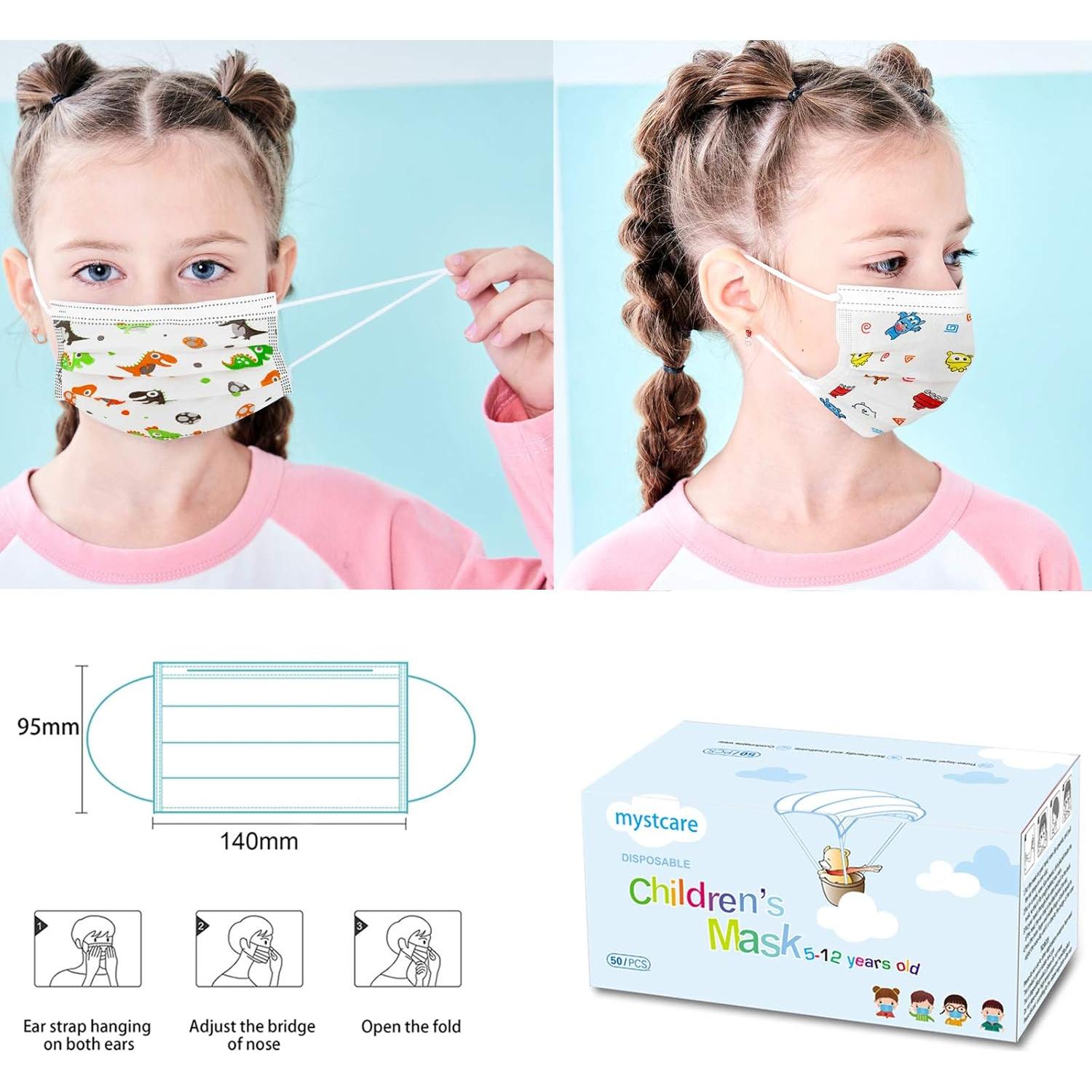 Mascarillas desechables para niños Mystcare 50 Pcs 3 capas