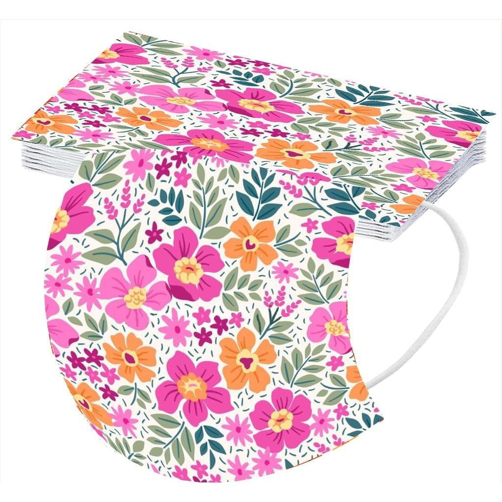Cubierta Facial Desechable Floral 50 Pcs 3 Capas Adultos