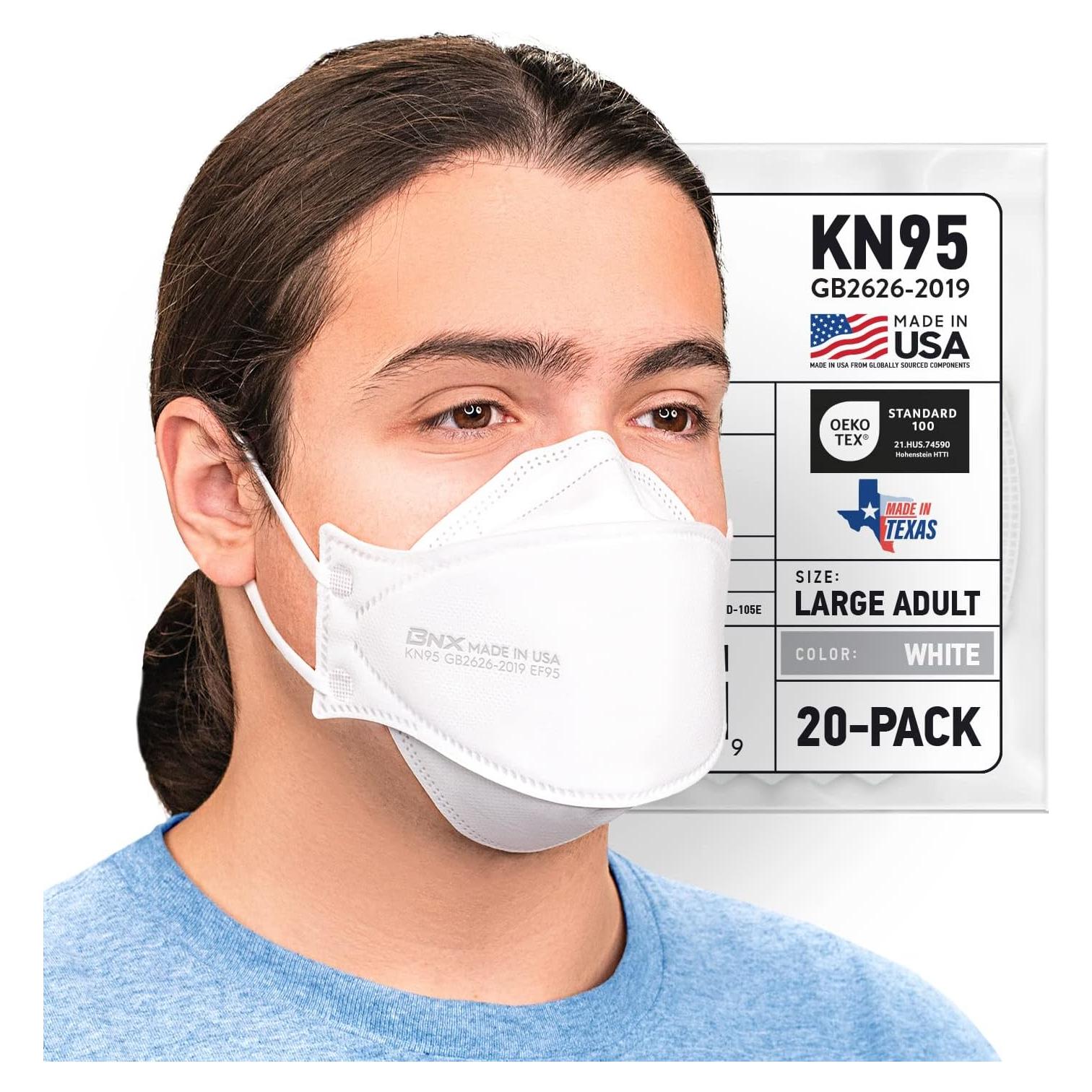 Paquete de 20 Mascarillas KN95 BNX Plegables Hechas en EE. UU.