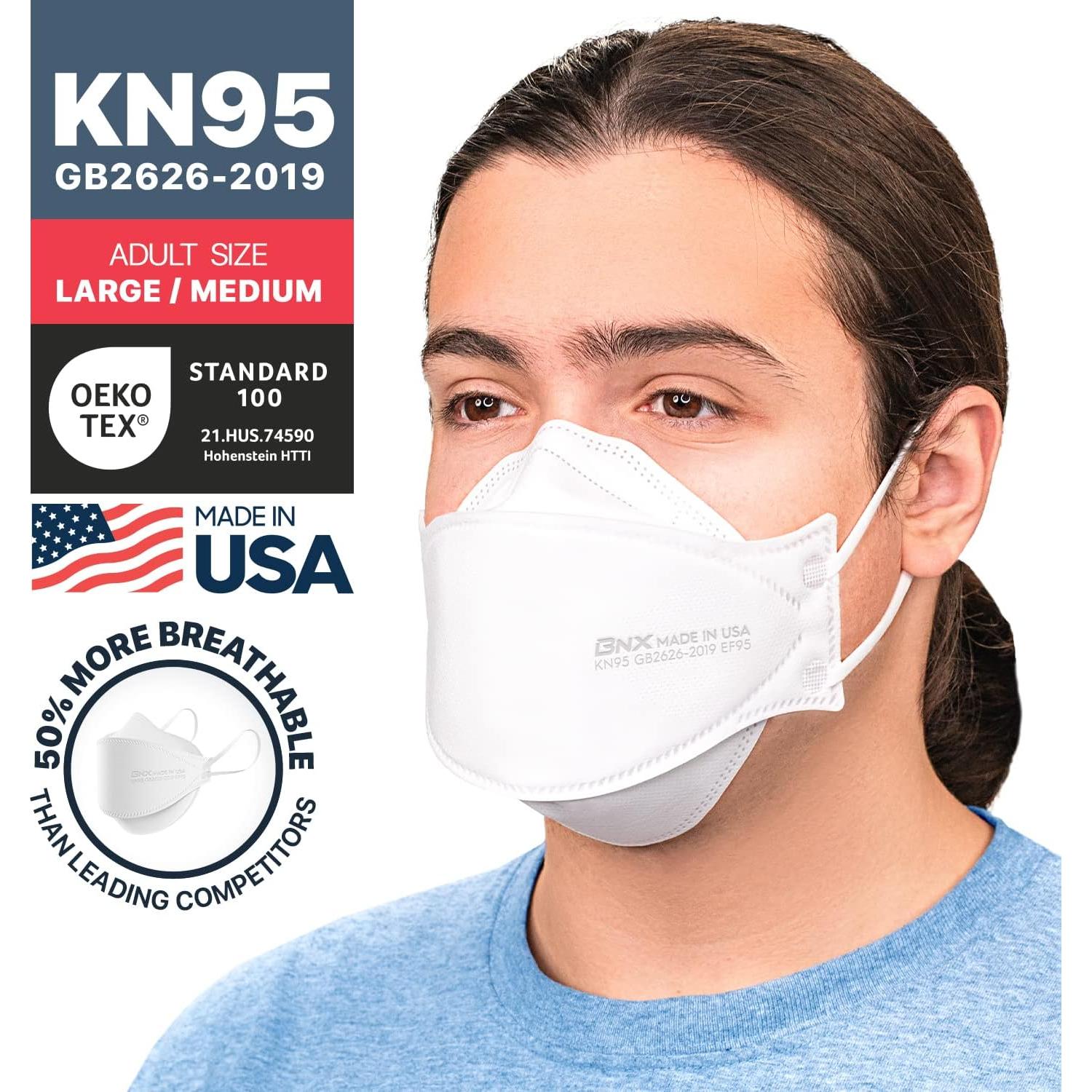 Paquete de 20 Mascarillas KN95 BNX Plegables Hechas en EE. UU.