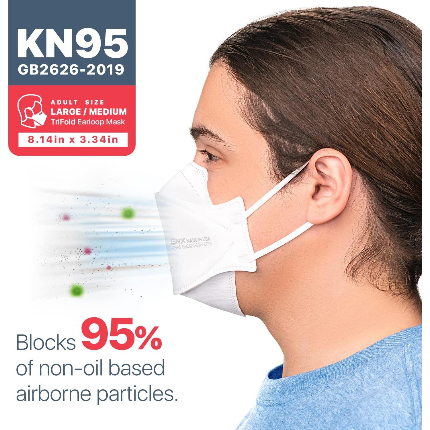 Paquete de 20 Mascarillas KN95 BNX Plegables Hechas en EE. UU.