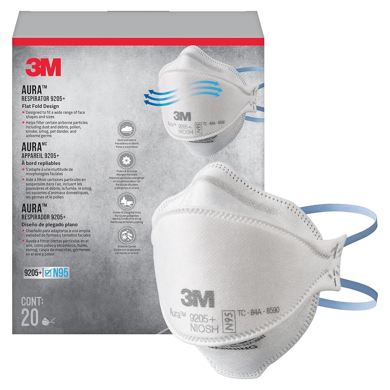 Respirador Particulado N95 3M Aura 9205+ Plegable 20 Unidades