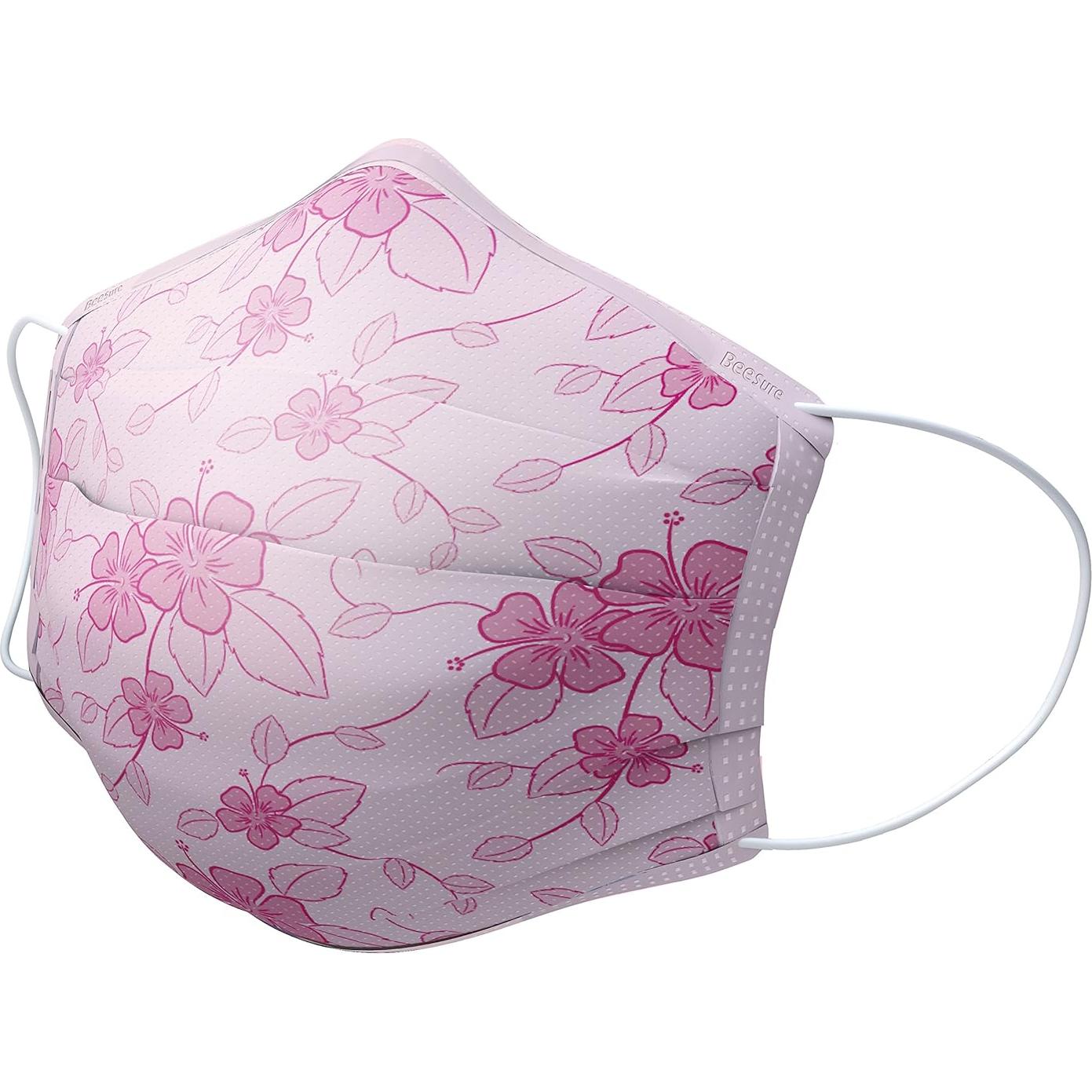Mascarillas Faciales BeeSure BE2300 Florales Rosa Hibisco 50 Pzas