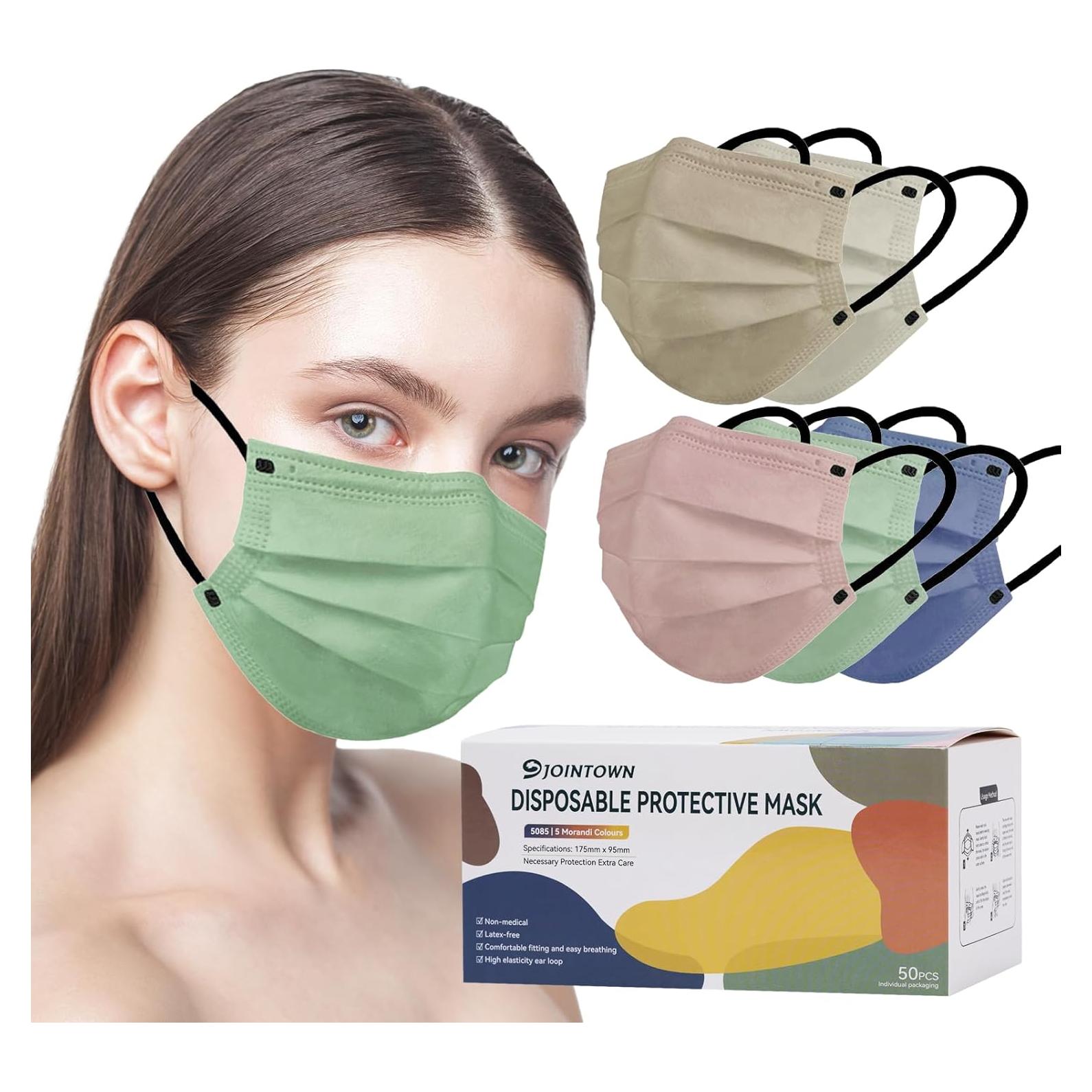 Mascarillas Desechables Jointown 3 Capas Color Morandi - 50 Unidades