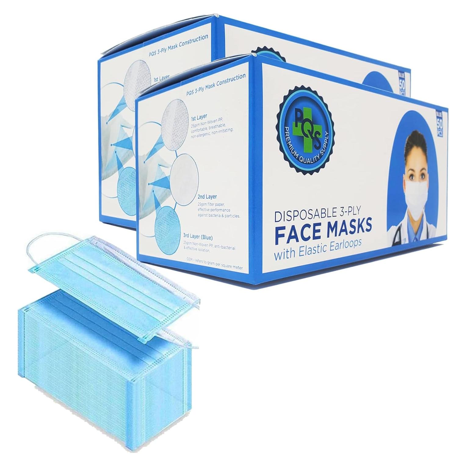 Mascarillas Desechables PQS 3 Capas Hipoalergénicas 100 PCS