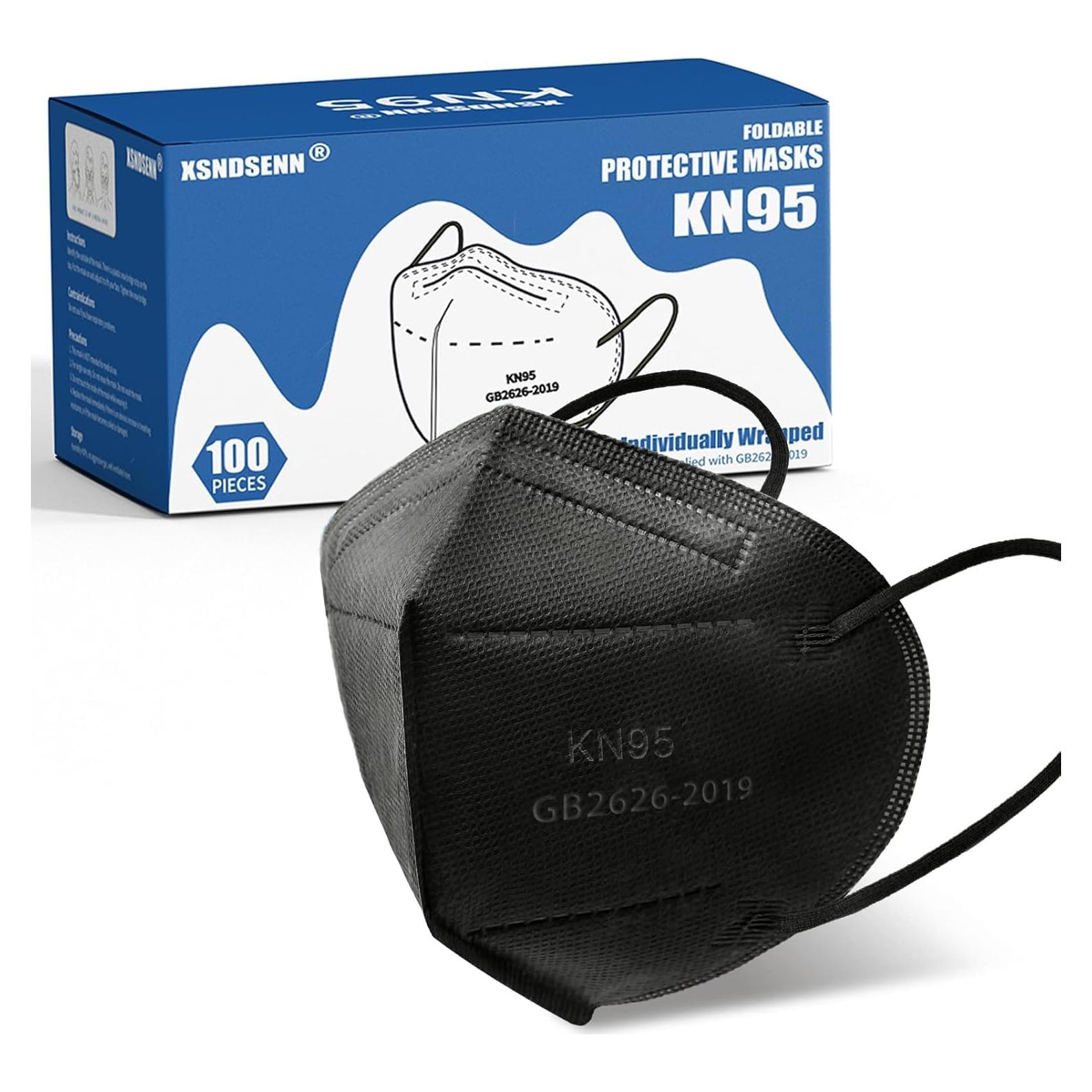 100 Mascarillas KN95 Negras 5 Capas Alta Eficiencia Filtro >95%