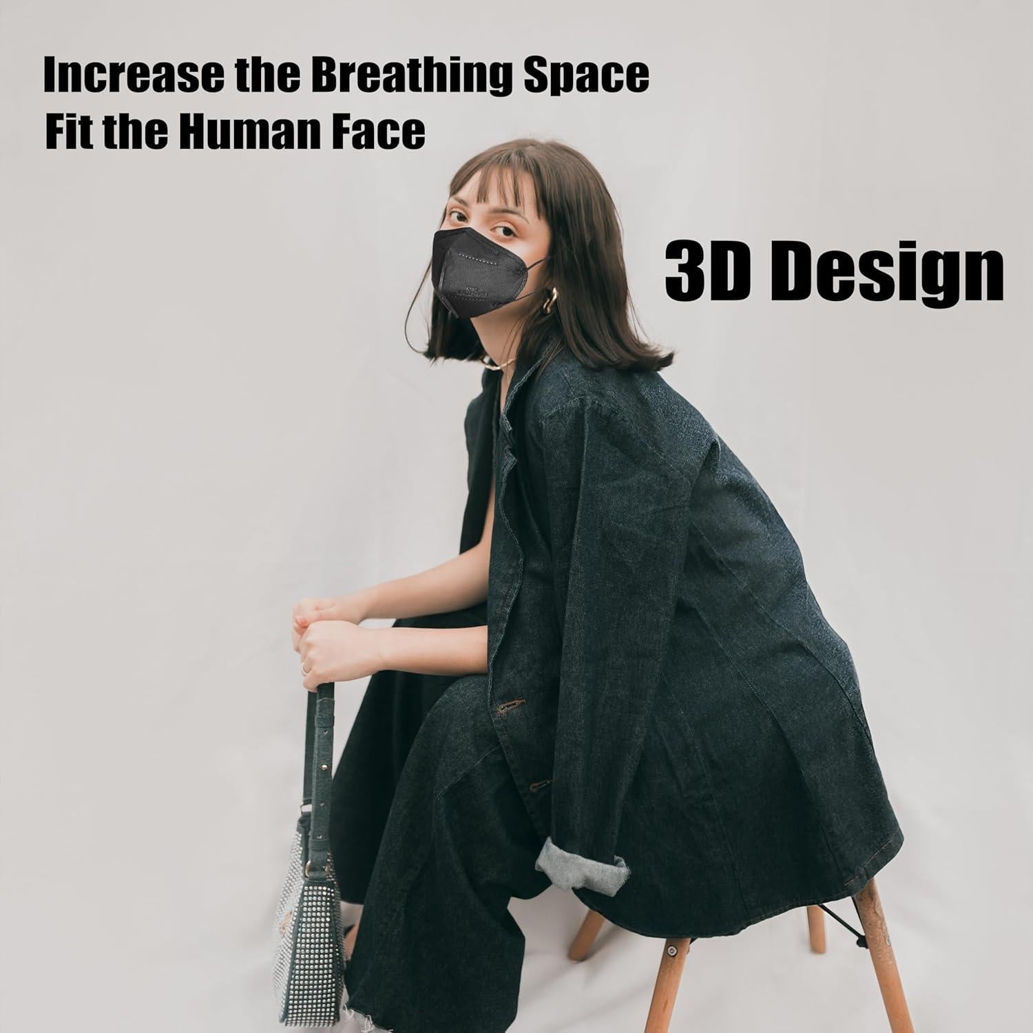 100 Mascarillas KN95 Negras 5 Capas Alta Eficiencia Filtro >95%