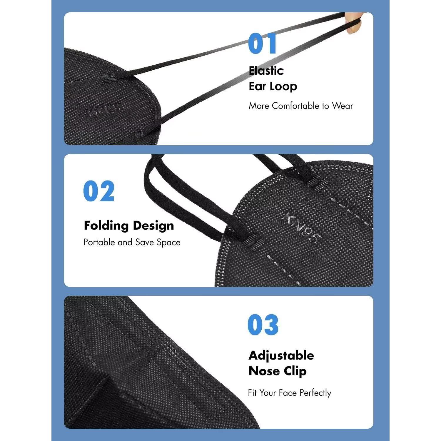 100 Mascarillas KN95 Negras 5 Capas Alta Eficiencia Filtro >95%